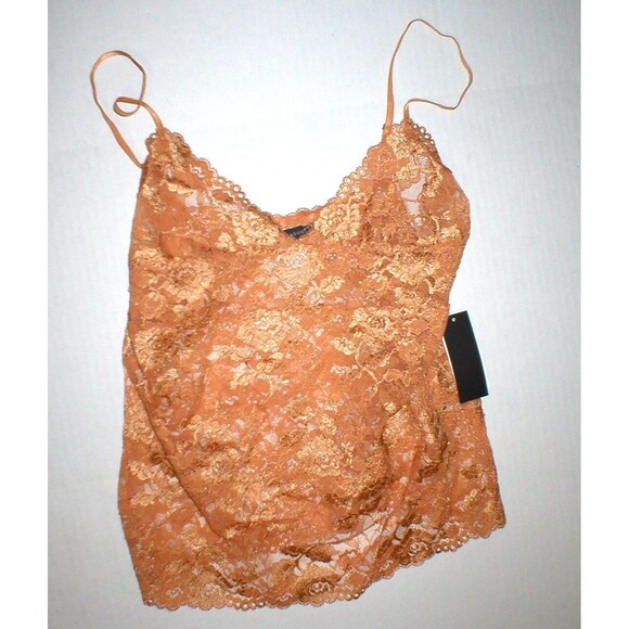 NWT New Designer Josie Natori Lace Camisole Top Womens Sheer Copper L Adjustable - Picture 1 of 5